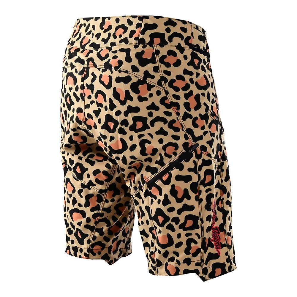 Women's leopard print shorts with liner, side pockets and stitched panel detail