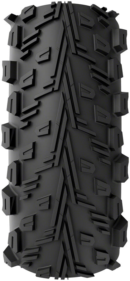 29 in tubeless bike tire tread with aggressive block pattern, black rubber