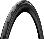Black bicycle tire with sidewall lettering and smooth top tread