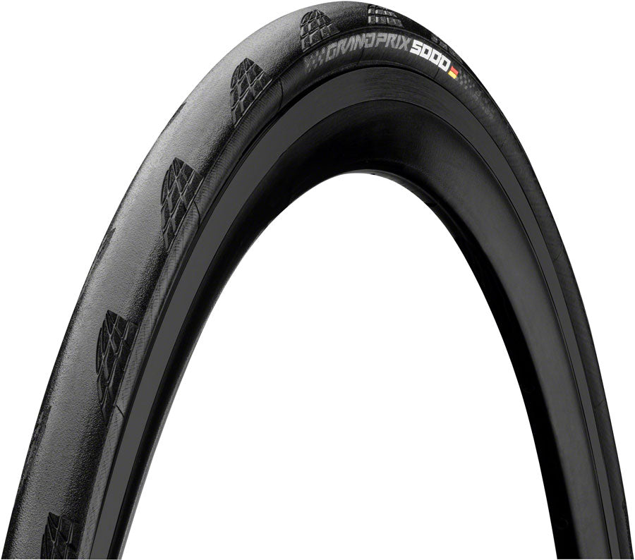 Black bicycle tire with sidewall lettering and smooth top tread