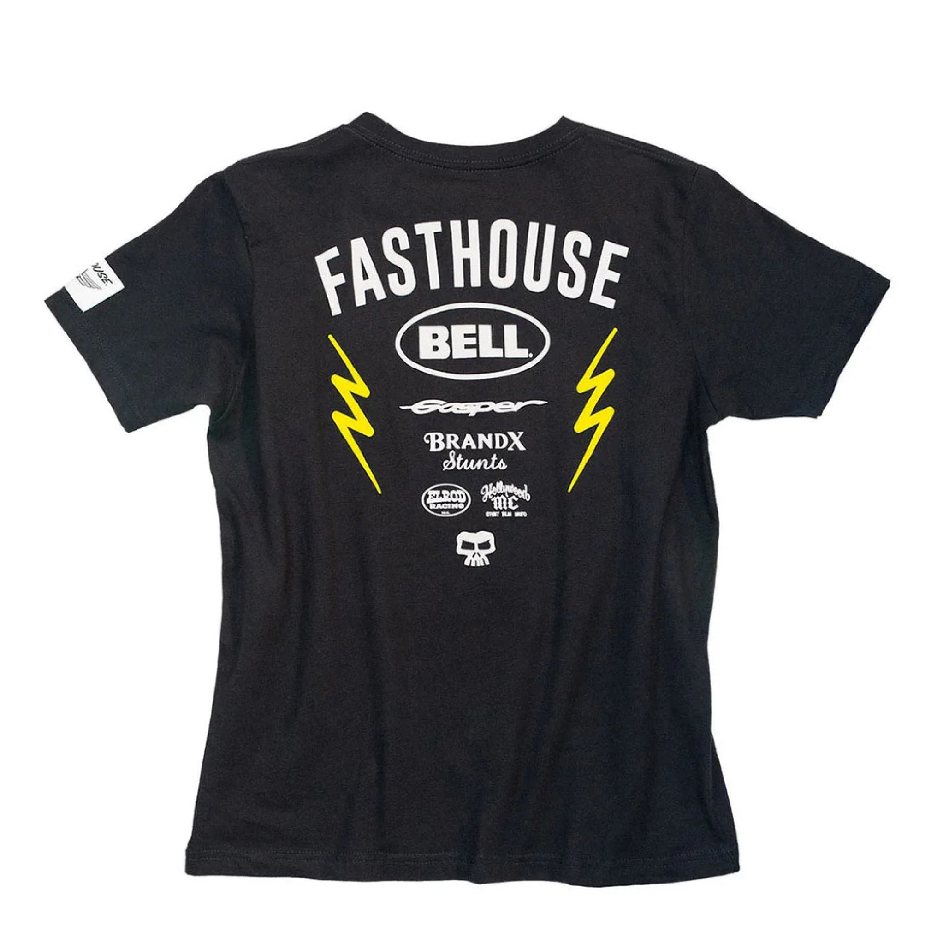 Black youth team T-shirt with FASTHOUSE back graphic, BELL, lightning