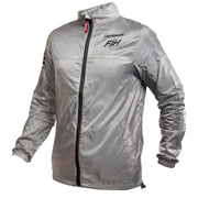 Fasthouse light gray packable windbreaker jacket, full zip and stand collar