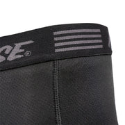 Black Fasthouse waistband with striped logo text detail on cycling liner shorts