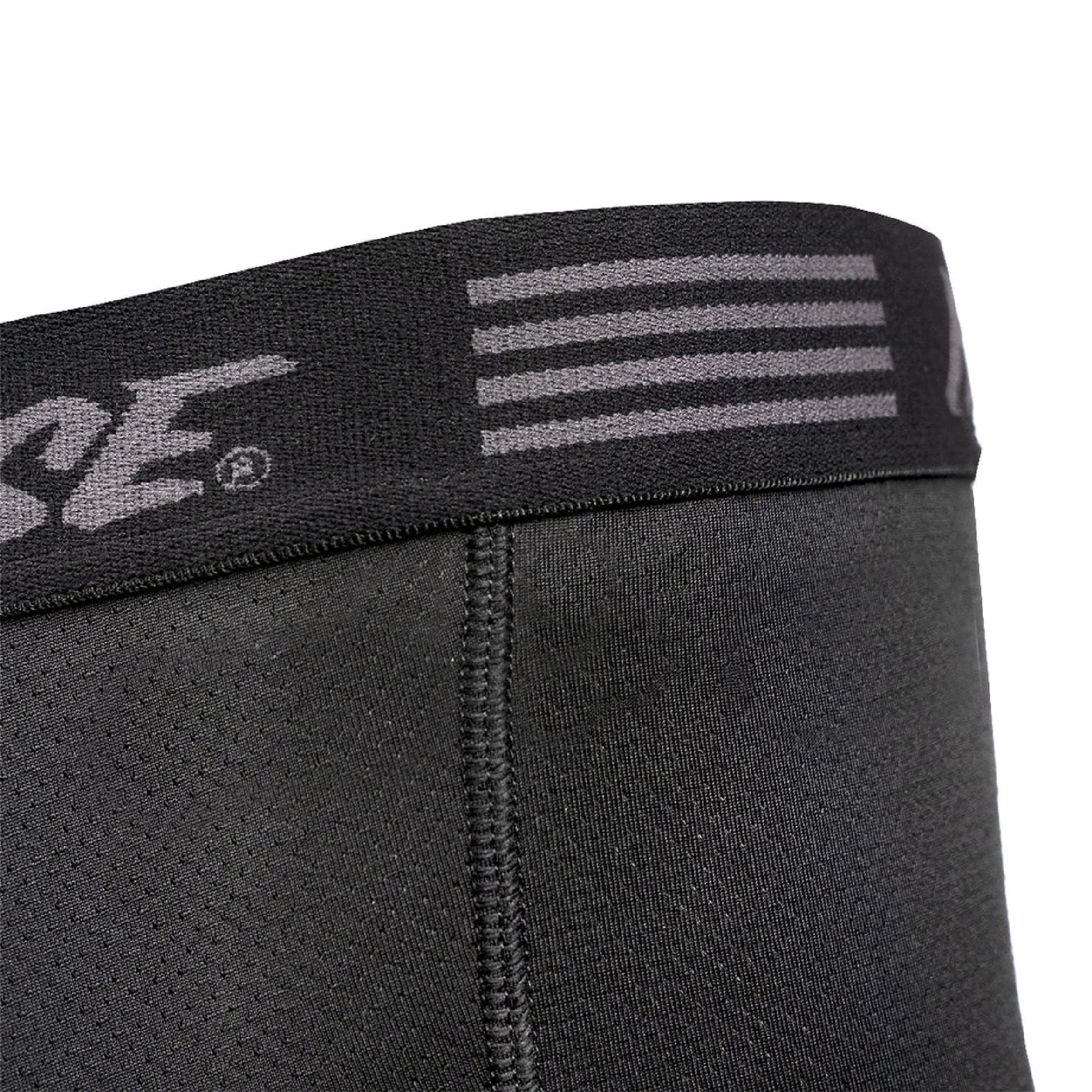 Black Fasthouse waistband with striped logo text detail on cycling liner shorts