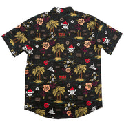 Fasthouse Tribe short-sleeve button-up shirt, black tropical skull and floral pattern