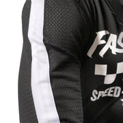 Black youth air-cooled jersey with white side stripe and sleeve graphic