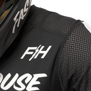 Black youth air-cooled jersey with F&H logo and textured mesh shoulder panel