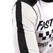White youth air-cooled jersey with black sleeve panels and textured mesh knit