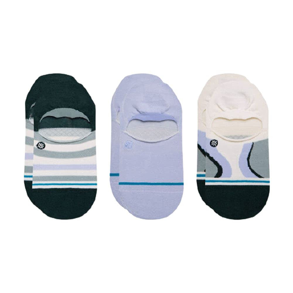 Stance women's swirl 3-pack no-show socks, dark green, lavender, and cream with stripes