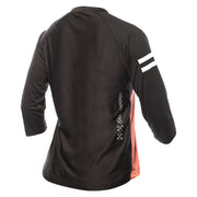 Women’s Fasthouse Sidewinder jersey back view, black raglan with orange piping and side panel.