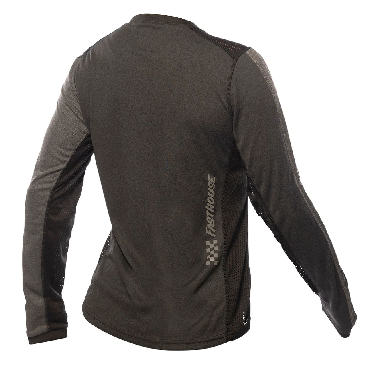 Women’s long-sleeve jersey, dark charcoal/black, with back logo detail