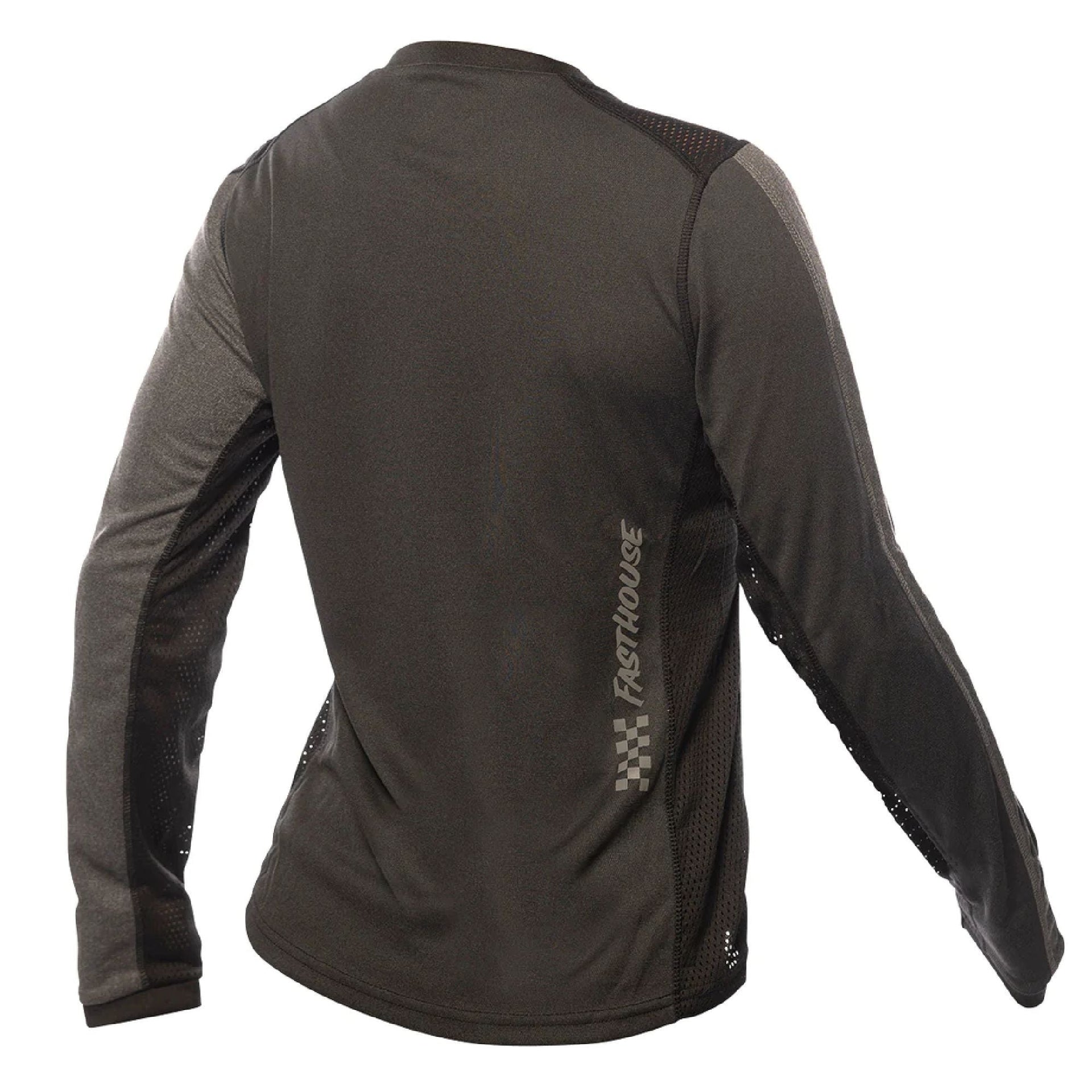 Women’s long-sleeve jersey, dark charcoal/black, with back logo detail
