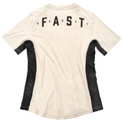 Cream women’s tech tee back view with Fasthouse lettering and black sleeve accents