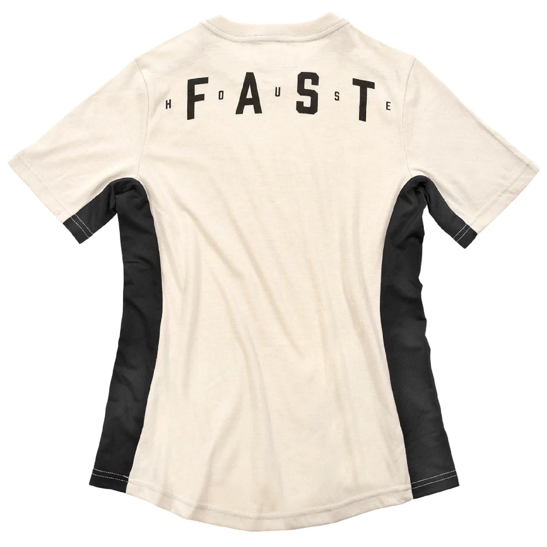 Cream women’s tech tee back view with Fasthouse lettering and black sleeve accents