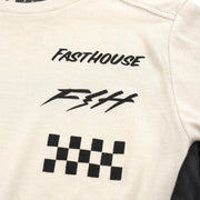 Cream women’s tech tee back close-up with Fasthouse logo and checkered graphic