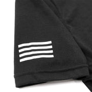 Black Menace SS tech tee sleeve cuff with three white stripe details