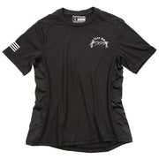 Fasthouse women's Menace SS tech tee, black with chest graphic and sleeve stripe marks