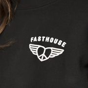 Washed black fleece pullover chest logo patch