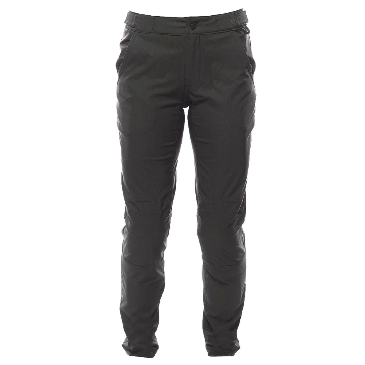 Women’s shredder riding pants, black, front view with belt loops