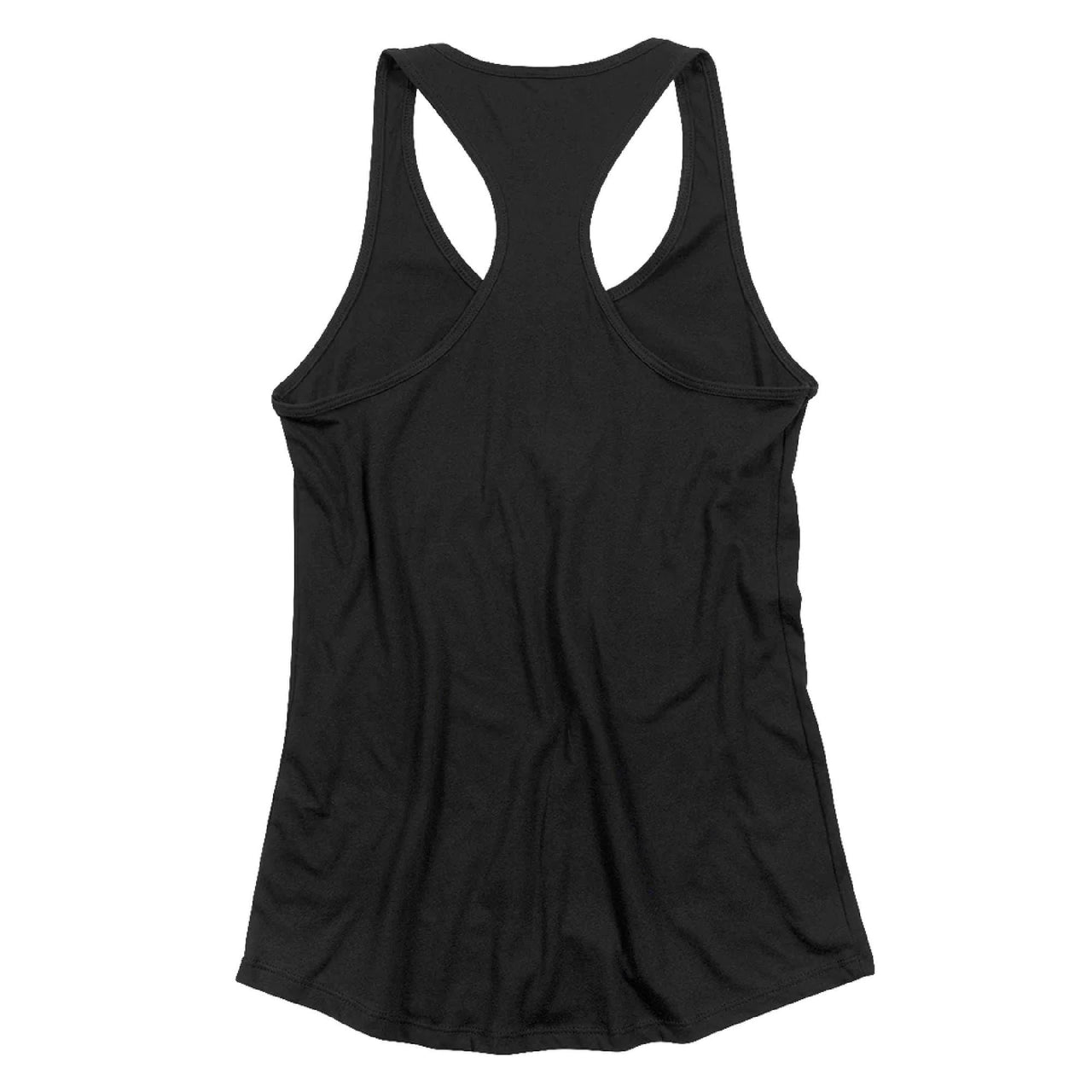 Black racerback tank top, scoop back with smooth solid front