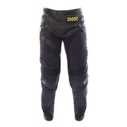 Women's black riding pants with knee reinforcements and checkered waistband patch