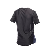 Youth short-sleeve jersey back with vertical logo print and dark heather finish