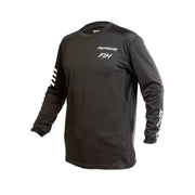 Youth long-sleeve motocross jersey, dark black with white sleeve stripes and logos