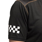 Youth short-sleeve jersey sleeve detail, black with checkered graphic patch