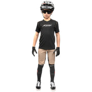 Youth short-sleeve jersey, black front with white logo; crew neck and short sleeves