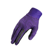 Purple youth motorcycle glove with textured knuckle padding and grippy palm