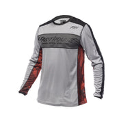 Youth long-sleeve riding jersey in light gray with FASTHOUSE chest logo and red side panels
