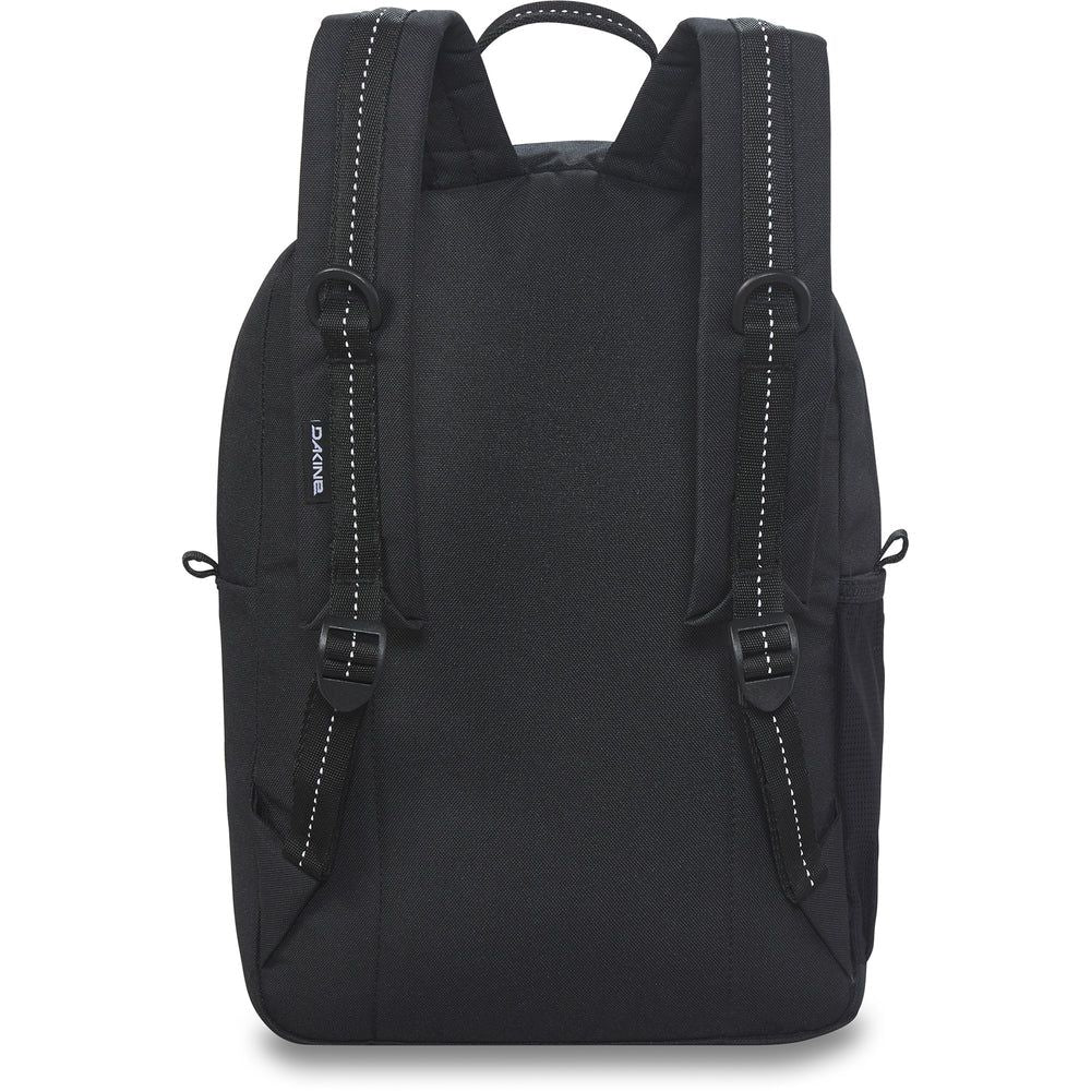 Youth cubby backpack back view in black with padded straps and contrast stitching