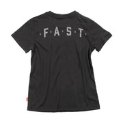 Youth Fasthouse tech T-shirt, black crewneck with large back Fasthouse logo text