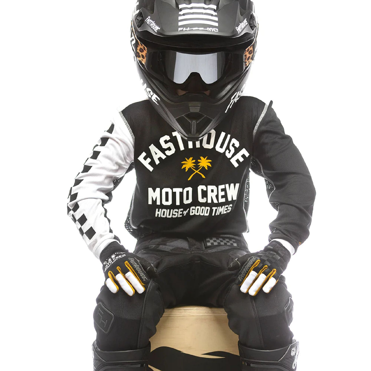 Youth motocross jersey, Fasthouse white/black with MOTO CREW chest graphic