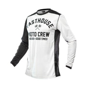Youth motocross jersey, Fasthouse white with black sleeves and MOTO CREW front print