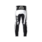 Youth motocross pants, black with white center panel and F/H graphic waistband