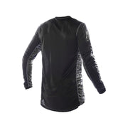 Black youth motocross jersey, long sleeves, back view with side white graphic