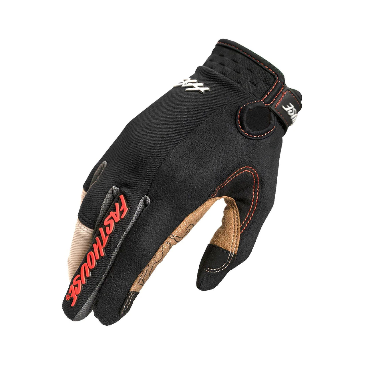 Black youth riding glove with textured knuckle and red stitching detail