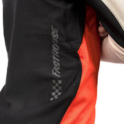 Youth motocross jersey side panel in black textured mesh with red inner section