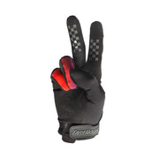 Youth Fasthouse riding glove, black with checker panel and red/blue accent wrist strap