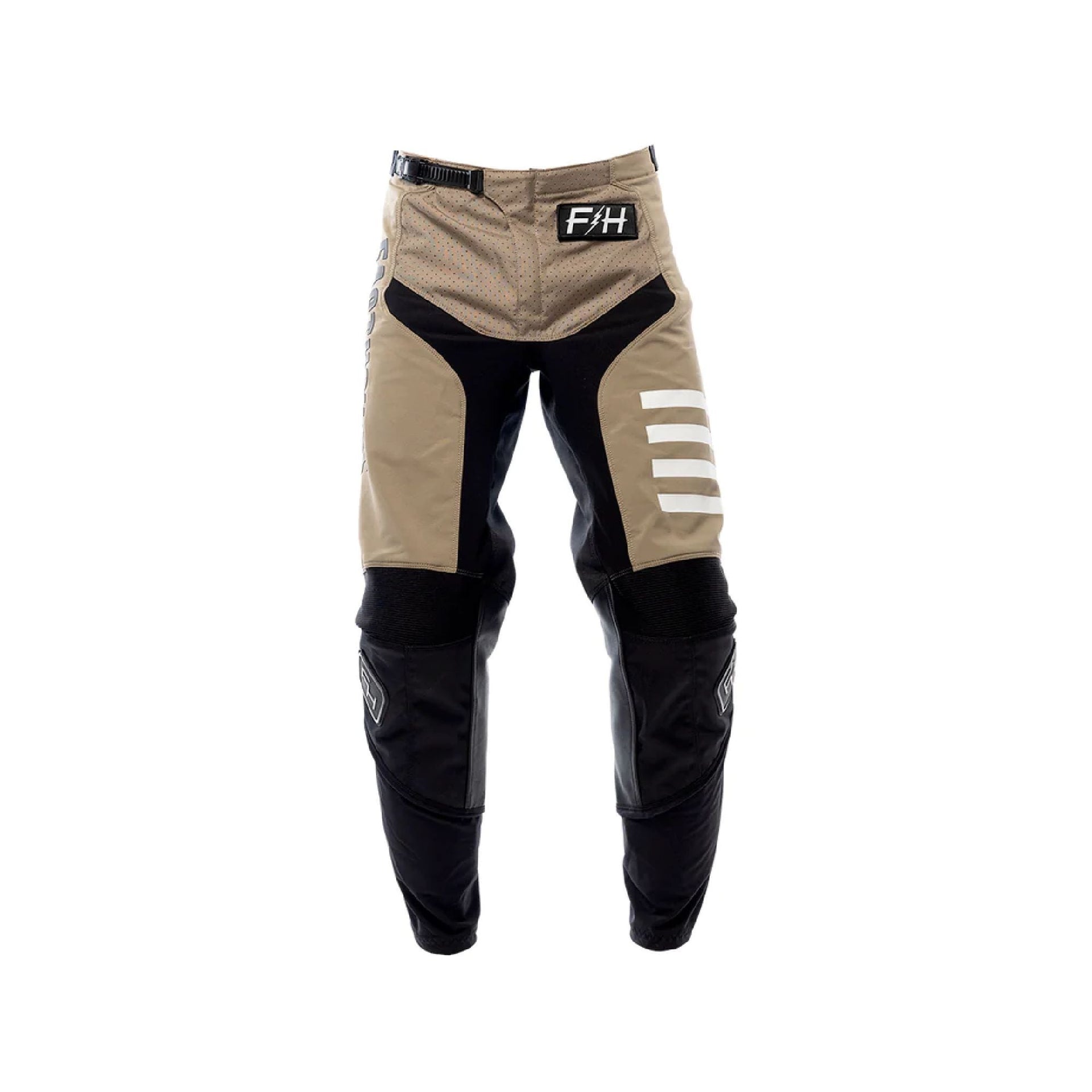 Youth moss and black motocross pants with white triple stripe and side logo