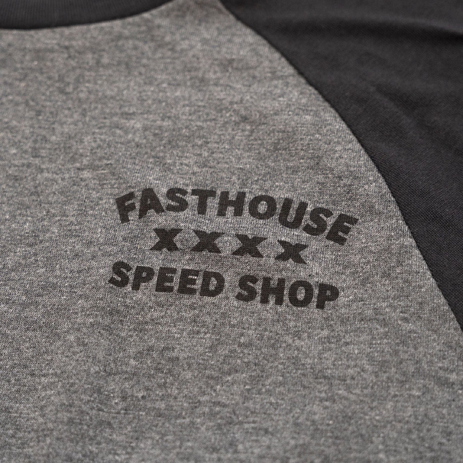 Heather gray raglan sleeve with FASTHOUSE SPEED SHOP graphic