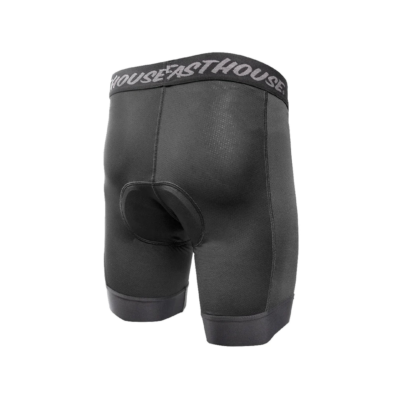Black youth cycling liner shorts, padded crotch, Fasthouse logo waistband