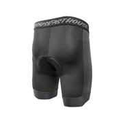 Black youth cycling liner shorts, padded crotch, Fasthouse logo waistband