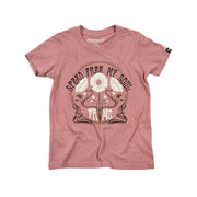 Youth girls heather mauve graphic T-shirt with crew neck and front logo print