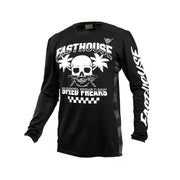 Youth black long-sleeve riding jersey with skull graphic and Speed Freaks text