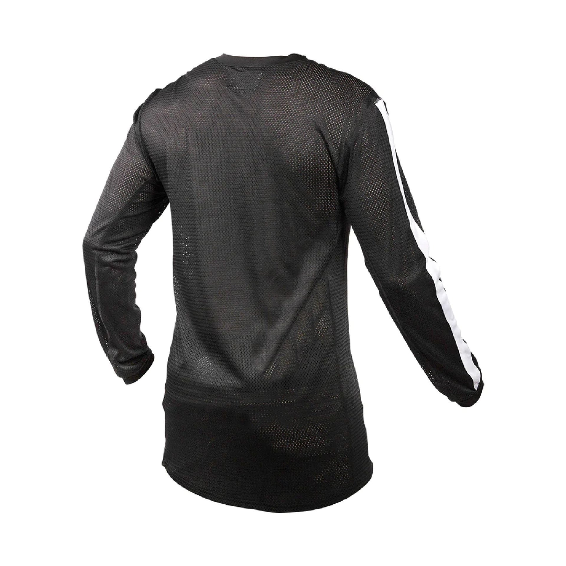 Youth air-cooled jersey in black with mesh-knit back and white side stripes