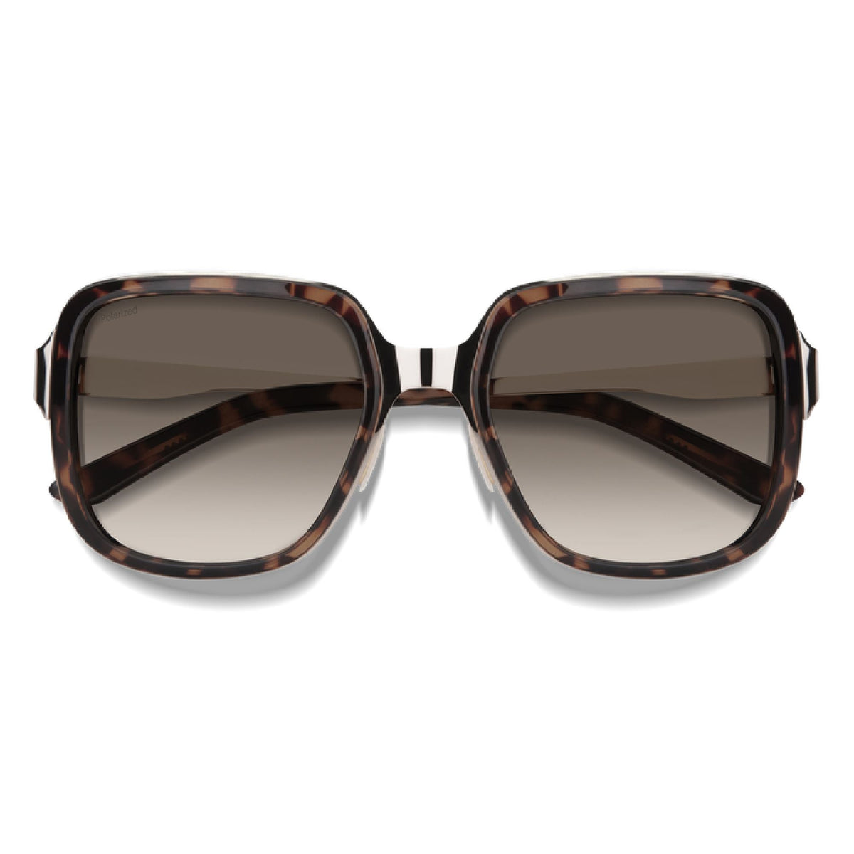 Tortoise acetate polarized sunglasses, front view, dark gradient lenses