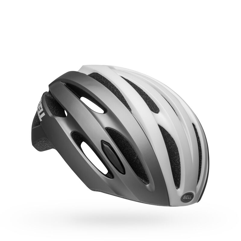 Bell Avenue MIPS helmet, matte gray shell with white stripes and black vent openings