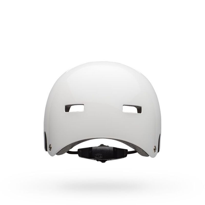 White bicycle helmet with front and side vents, visible interior fit pads